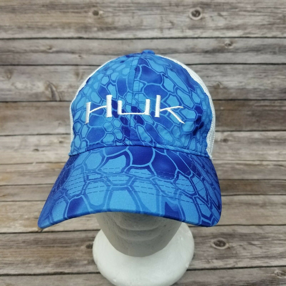 HUK Fishing Patch Adjustable Trucker Hat w/Mesh Snapback Blue Honey