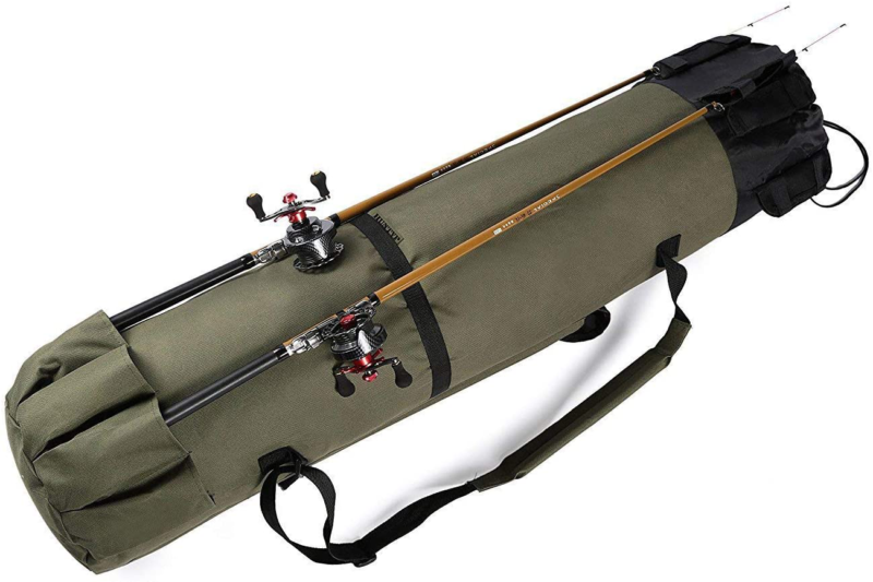 Allnice Canvas Fishing Rod Reel Organizer Bag Travel Carry Case Bag